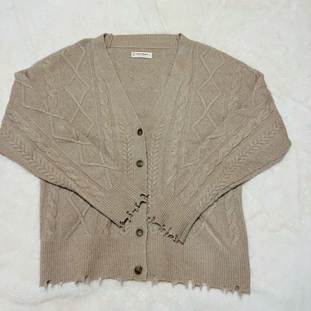 Lucky Brand Taupe Cable Knit Cardigan